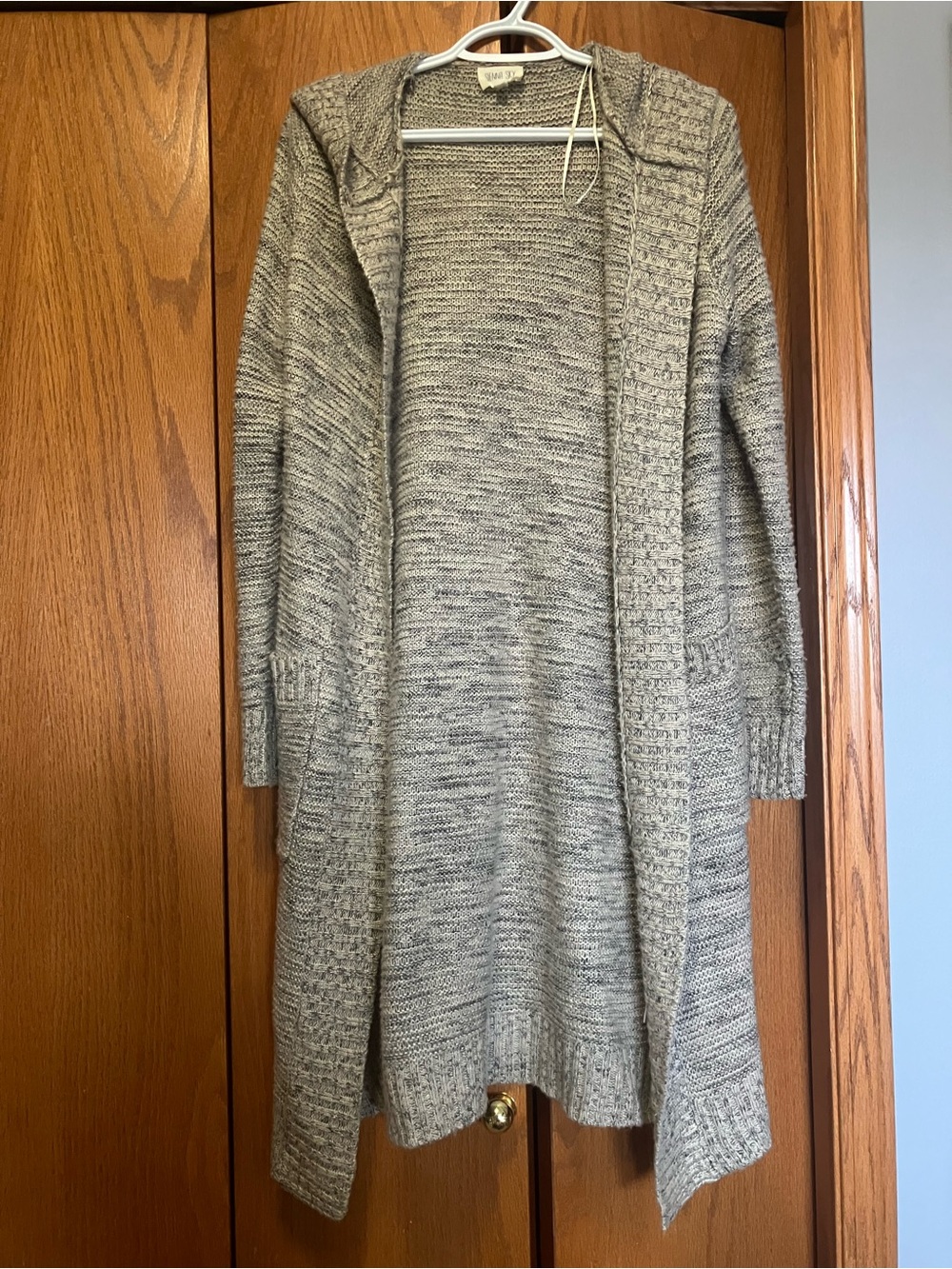 Sienna Sky Gray Hooded Open-Front Knit Cardigan